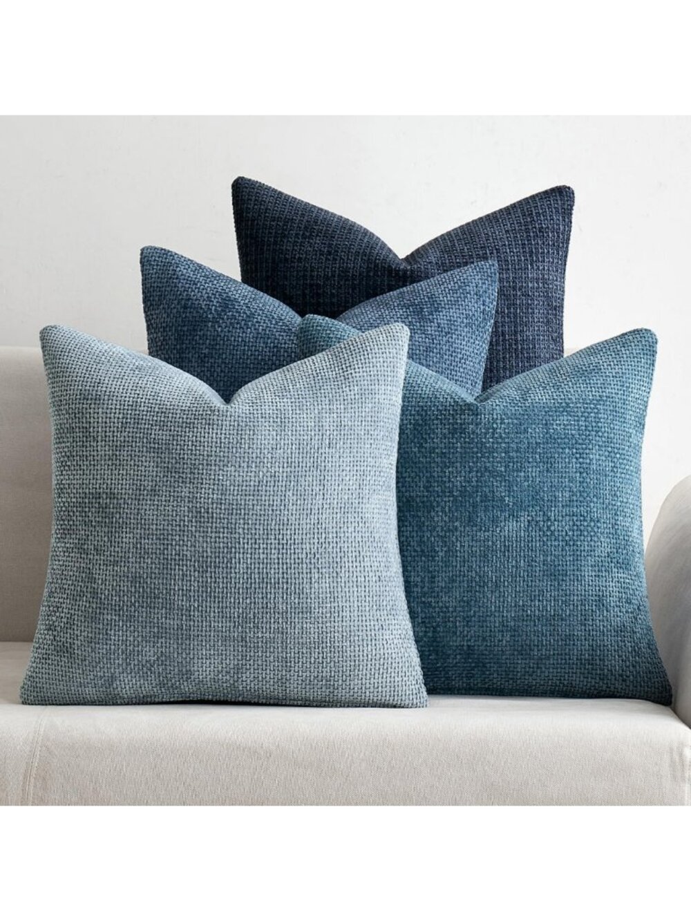 Set of 4 Decorative Blue Chenille Euro Pillow Covers 24x24 - Cozy Home Accent